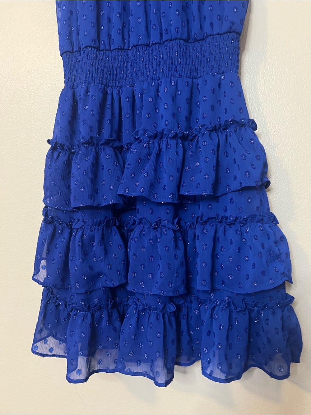 MSK Cobalt Blue Sleeveless Dress With Ruffled Collar And Tiered Ruffled Skirt - Picture 7 of 14